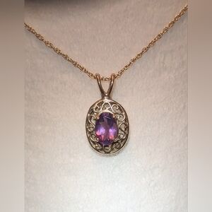 Amethyst and solid 10k yellow gold necklace